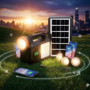 Linterna con panel solar Multiusos - Kit de iluminación solar y eléctrico.